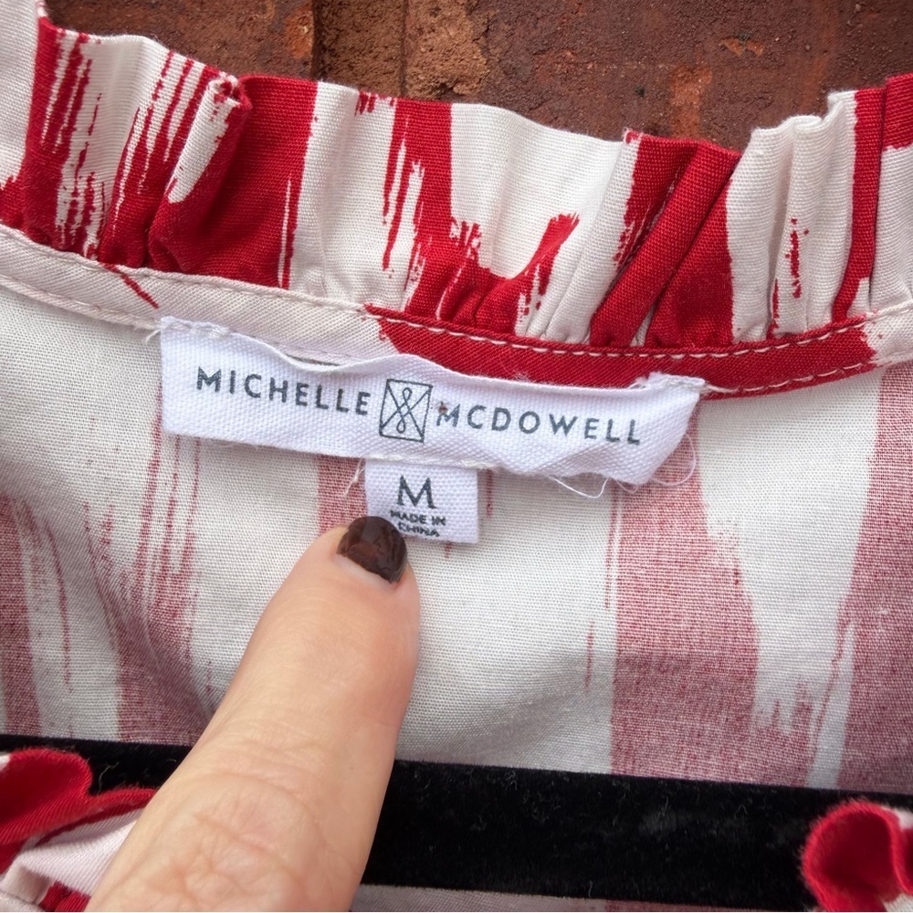 Michelle McDowell Dress red white ruffle cap sleeve medium - Picture 4 of 6